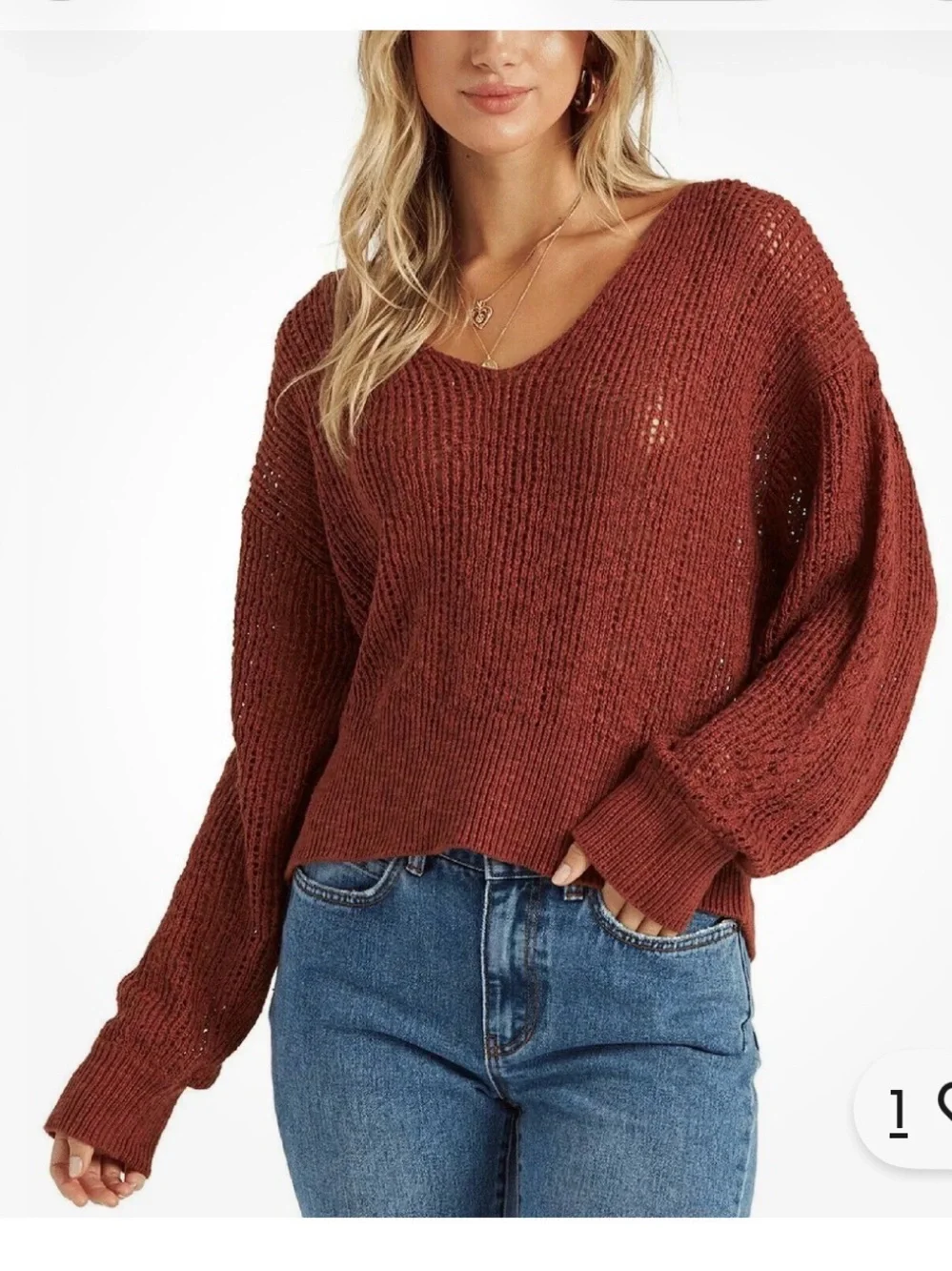 Billabong Womens Feel The Breeze chunky knit Sweater brown Sz S boho